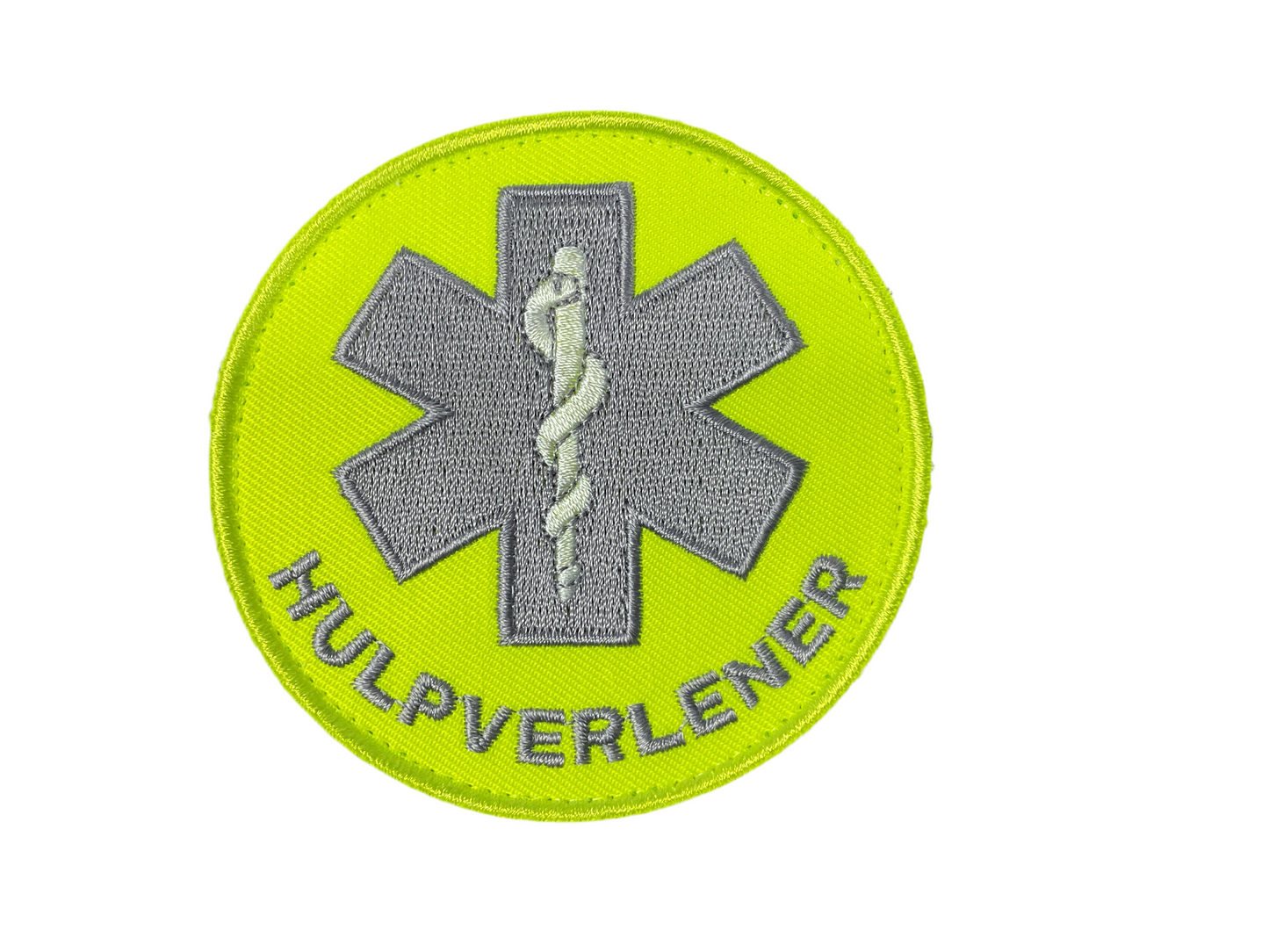 Badge geborduurd rond fluogeel Hulpverlener