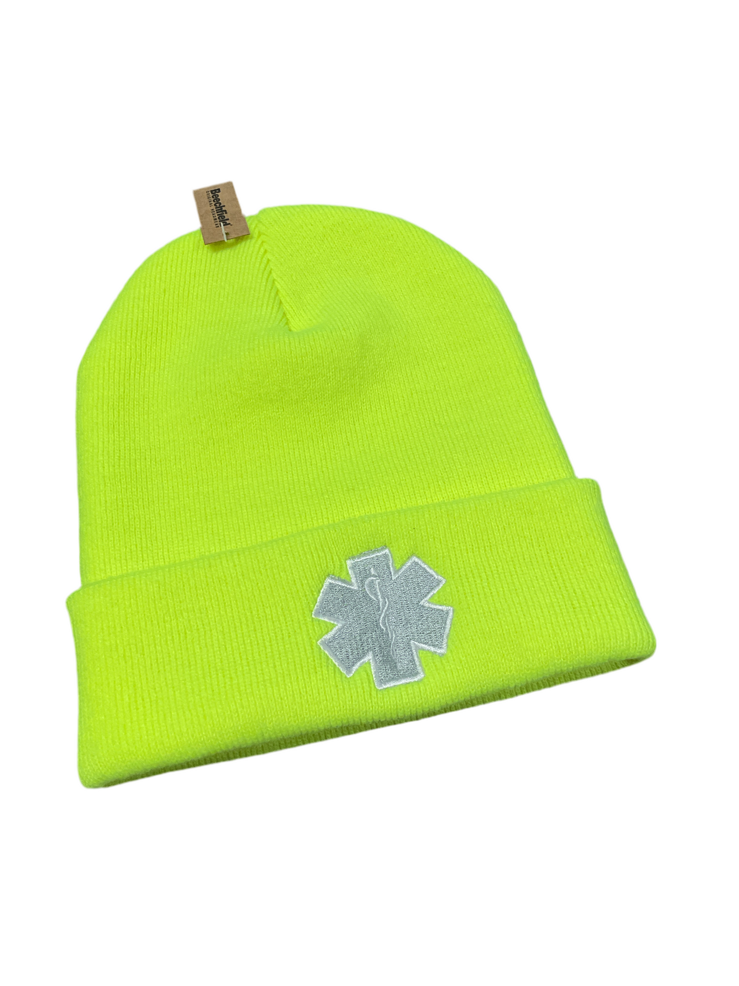 Muts, fluogeel, geborduurd, Star of Life- Hulpverlener