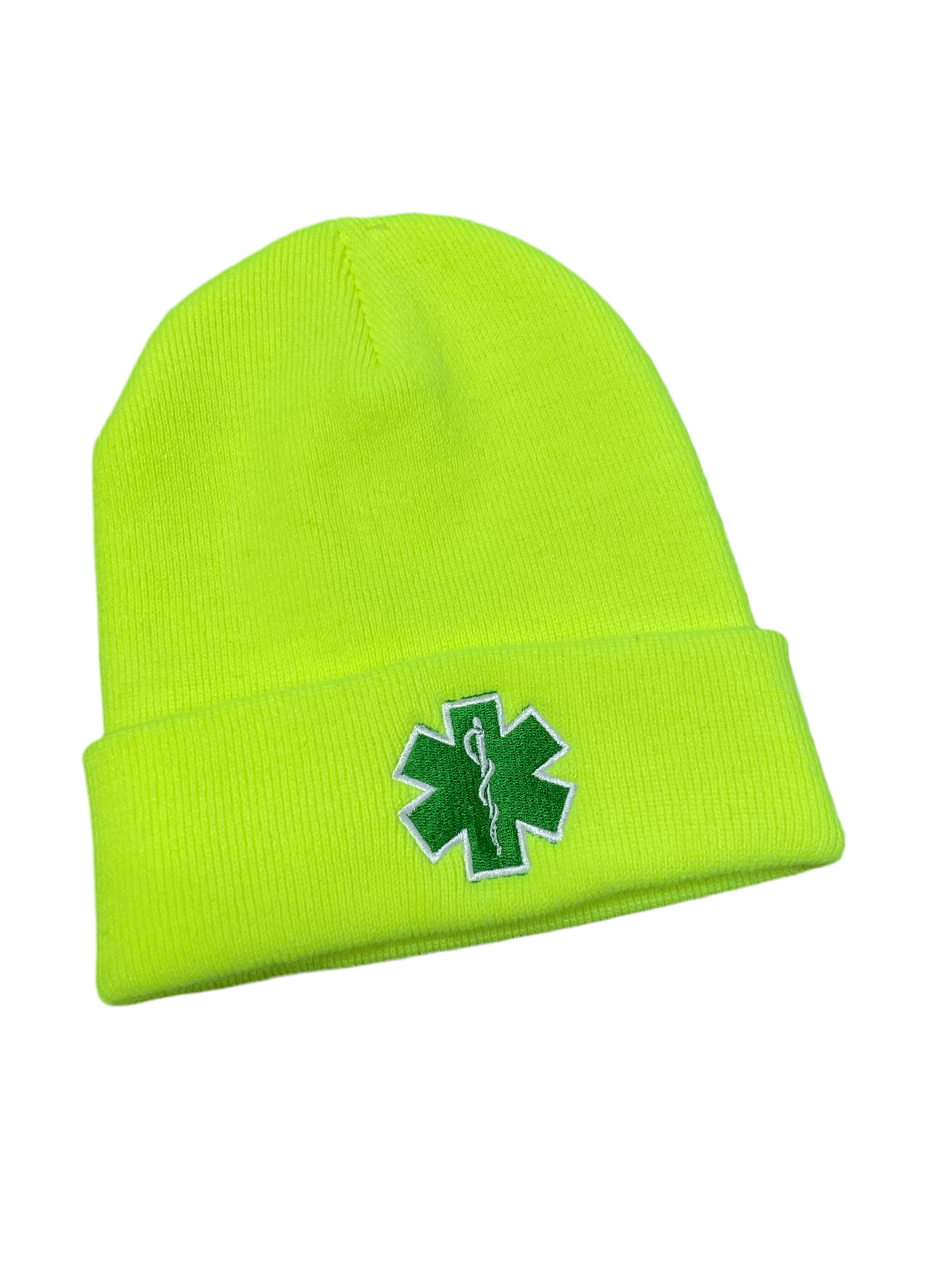 Muts, fluogeel, geborduurd, Star of Life- Verpleegkundige