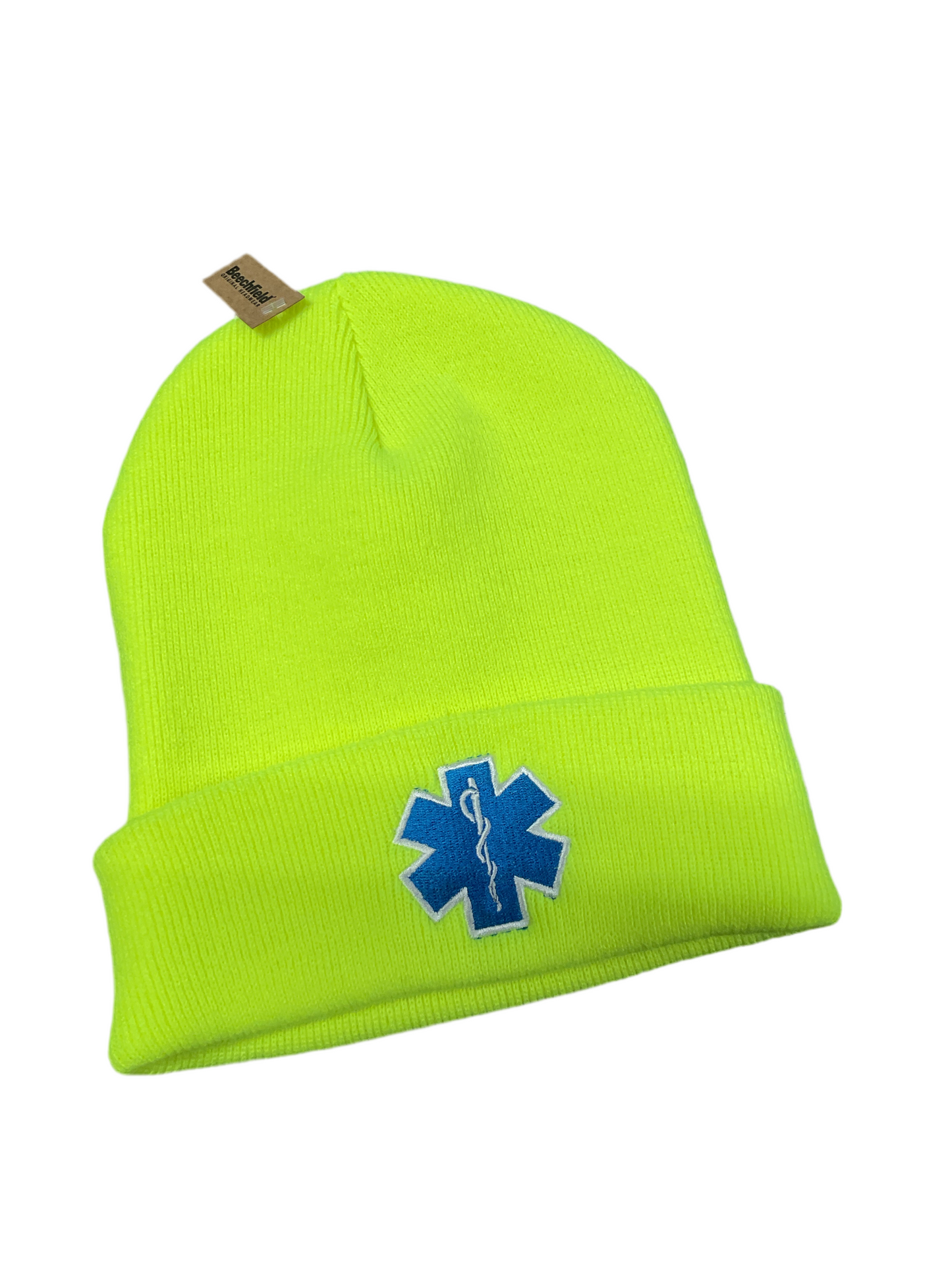 Muts, fluogeel, geborduurd, Star of Life- Ambulancier