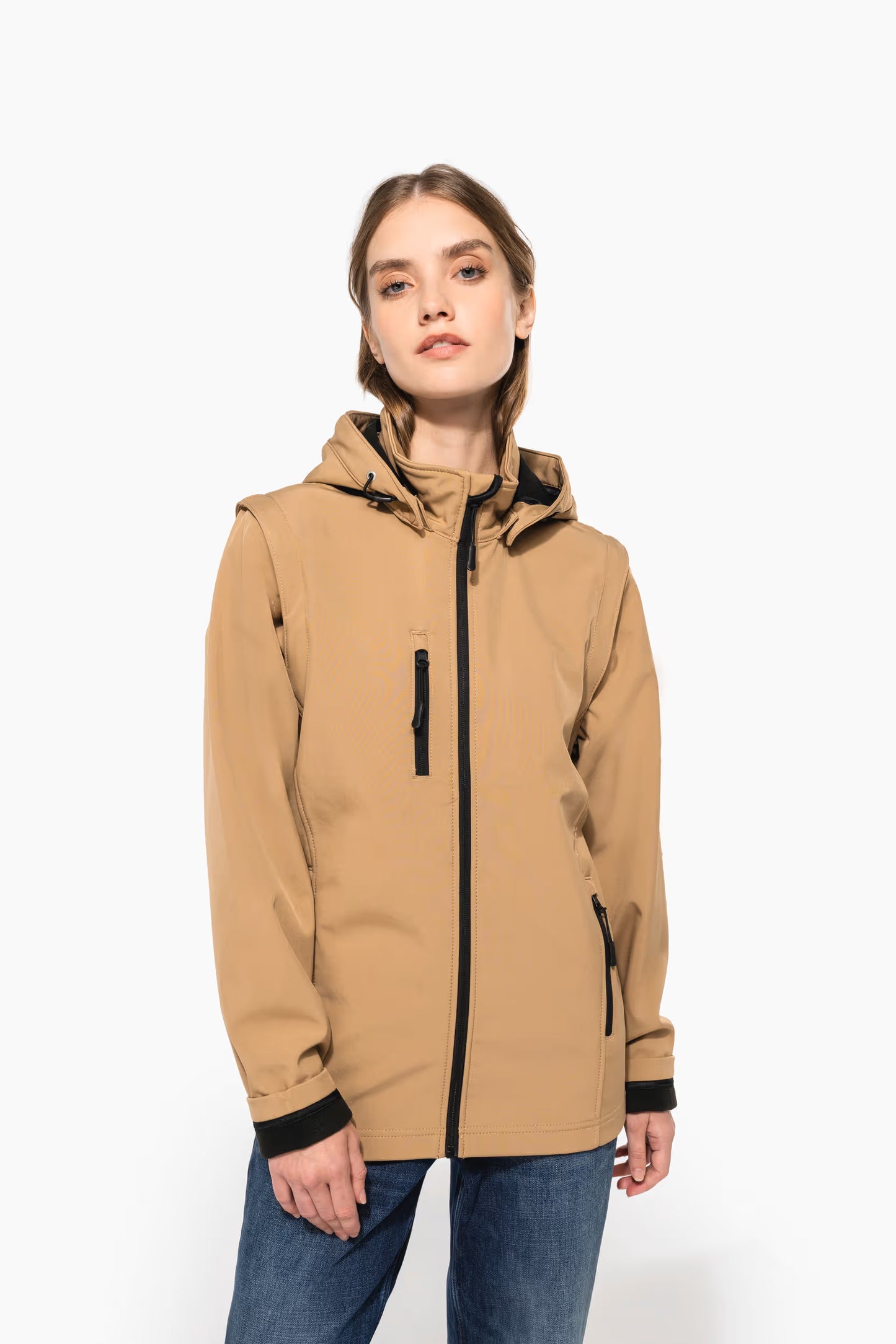 K422 - 3-laags uniseks softshell jas met afneembare capuchon en mouwen