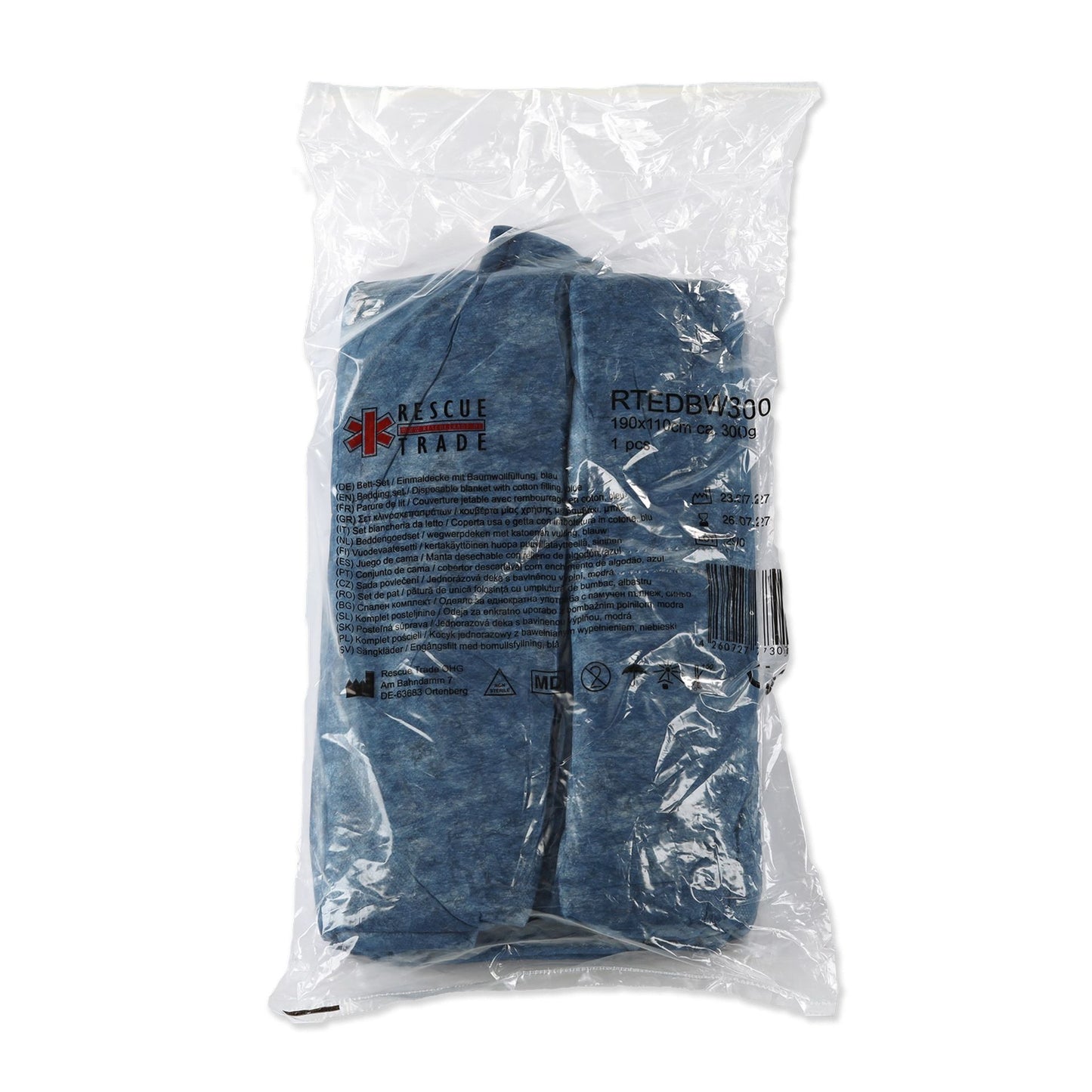 Rescue Trade - wegwerpdeken ca. 300g blauw, katoenen vulling