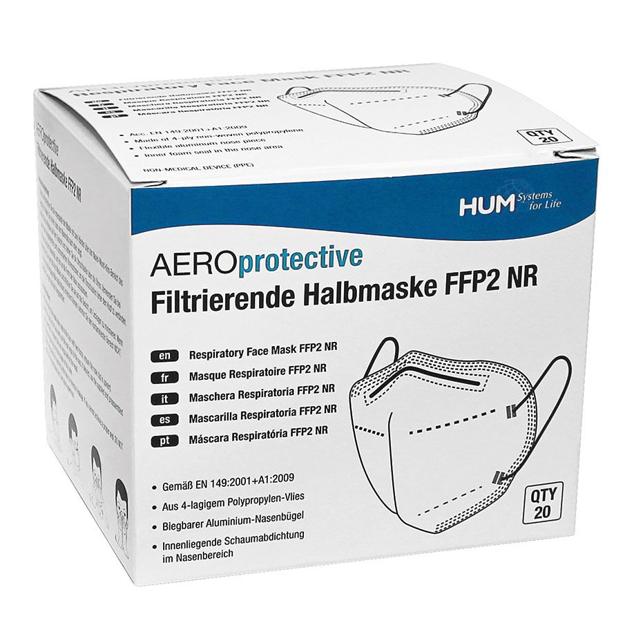 AEROprotective® Filterende halfmaskers FFP2 NR, zonder ventiel (20 stuks)