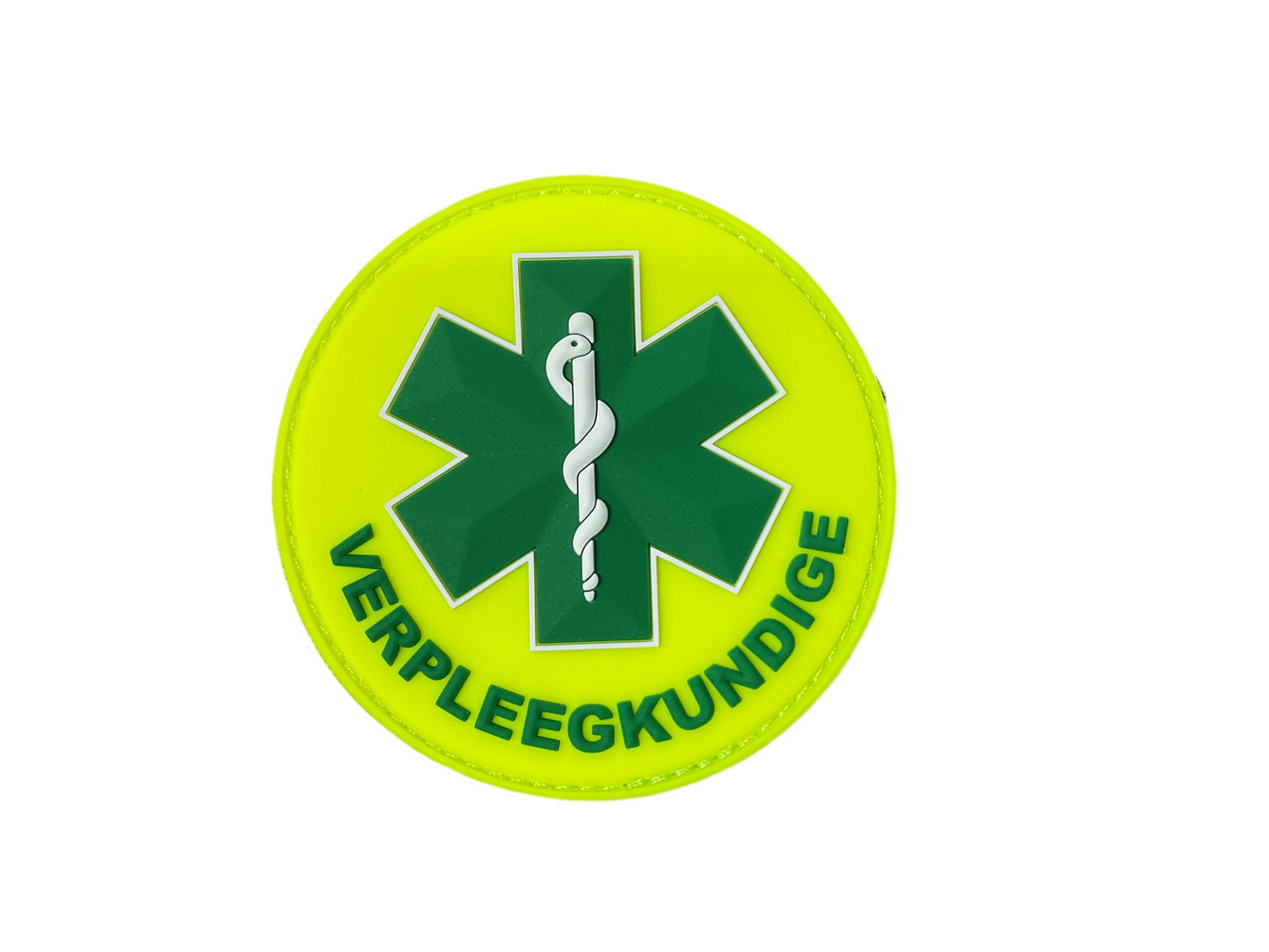 Badge PVC rond fluogeel Verpleegkundige + tekst