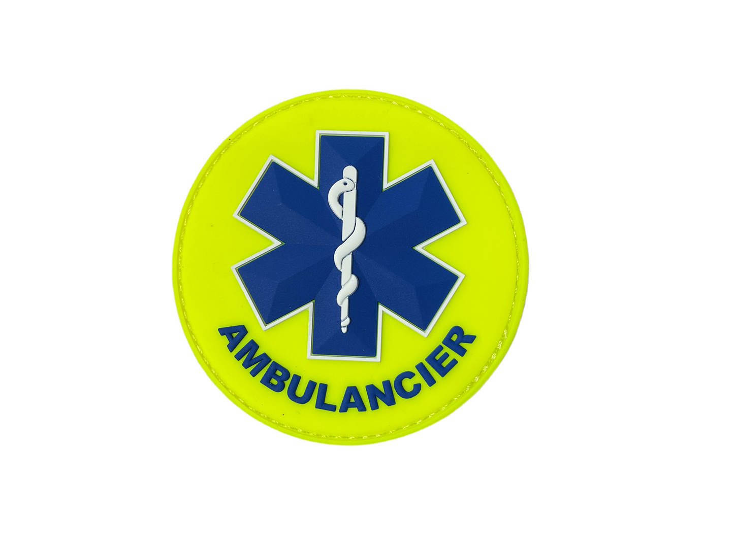 Badge PVC rond fluogeel Ambulancier + tekst