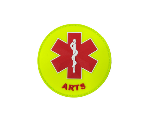 Badge PVC rond fluogeel Arts + tekst