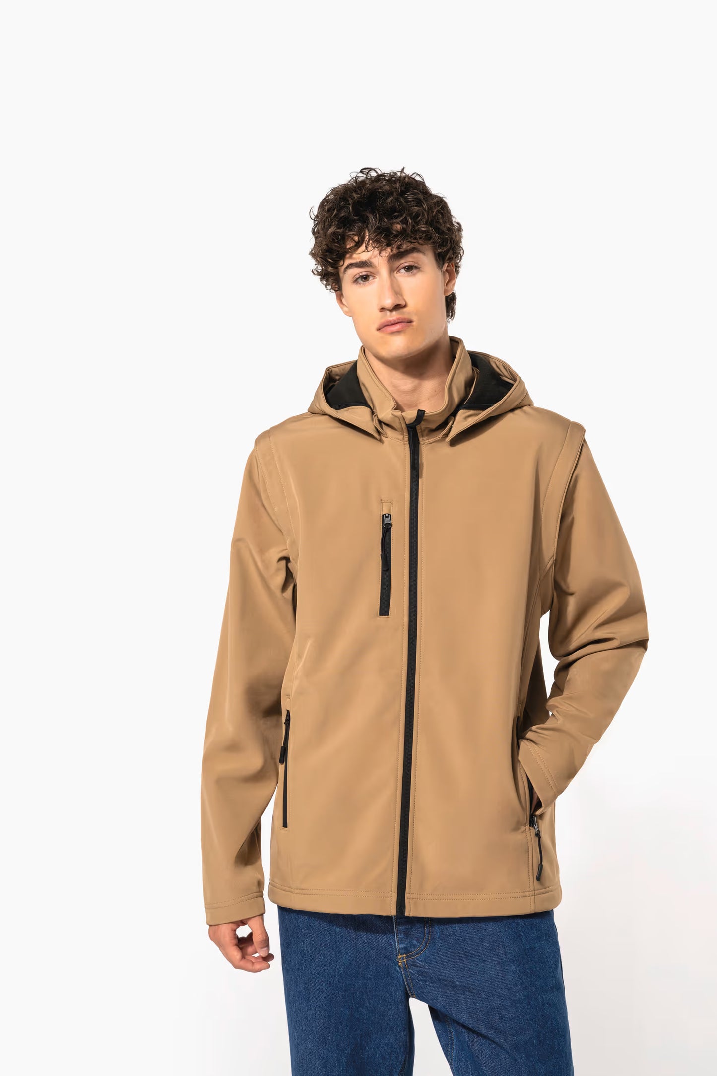 K422 - 3-laags uniseks softshell jas met afneembare capuchon en mouwen