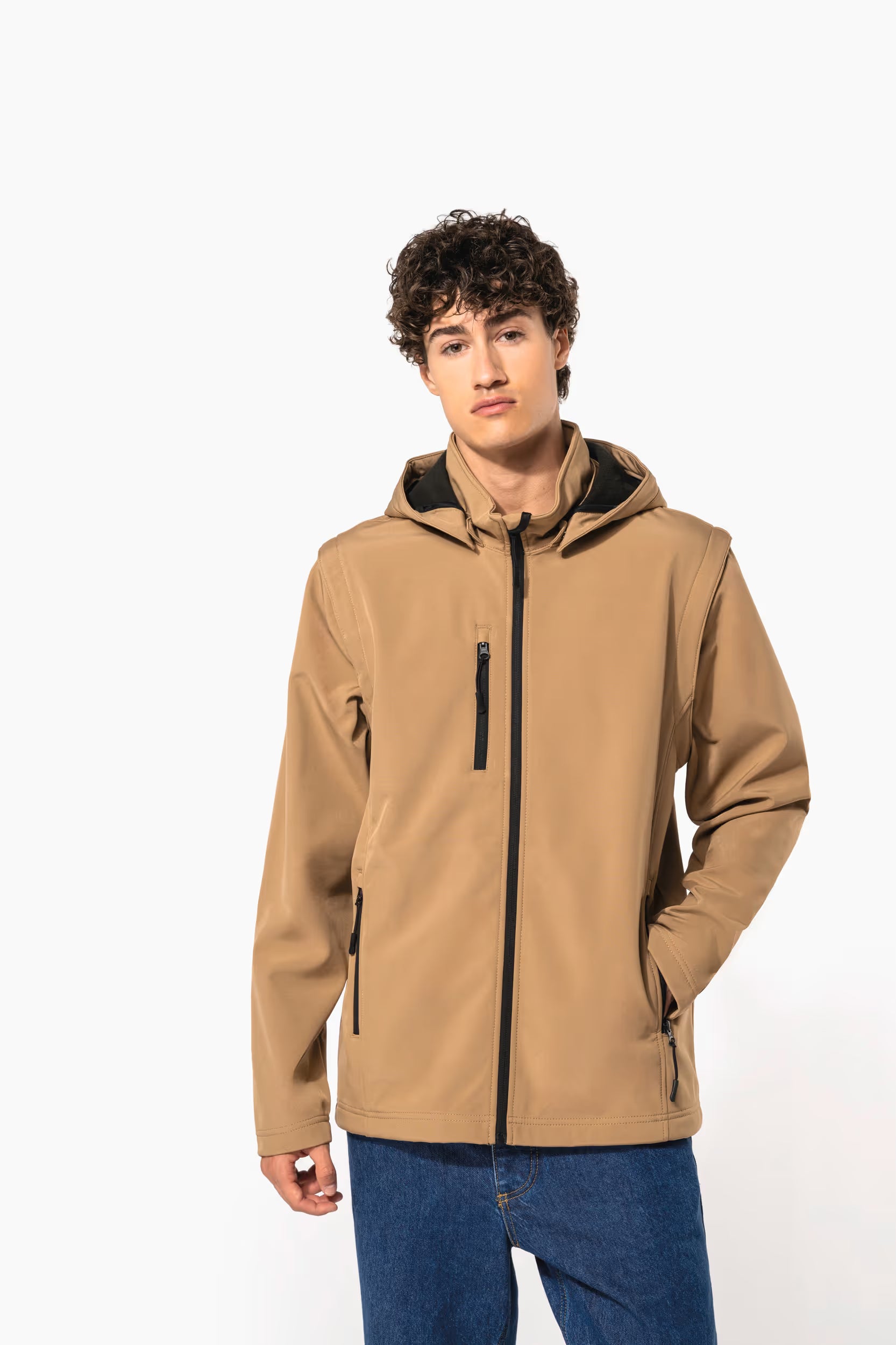 K422 - 3-laags uniseks softshell jas met afneembare capuchon en mouwen