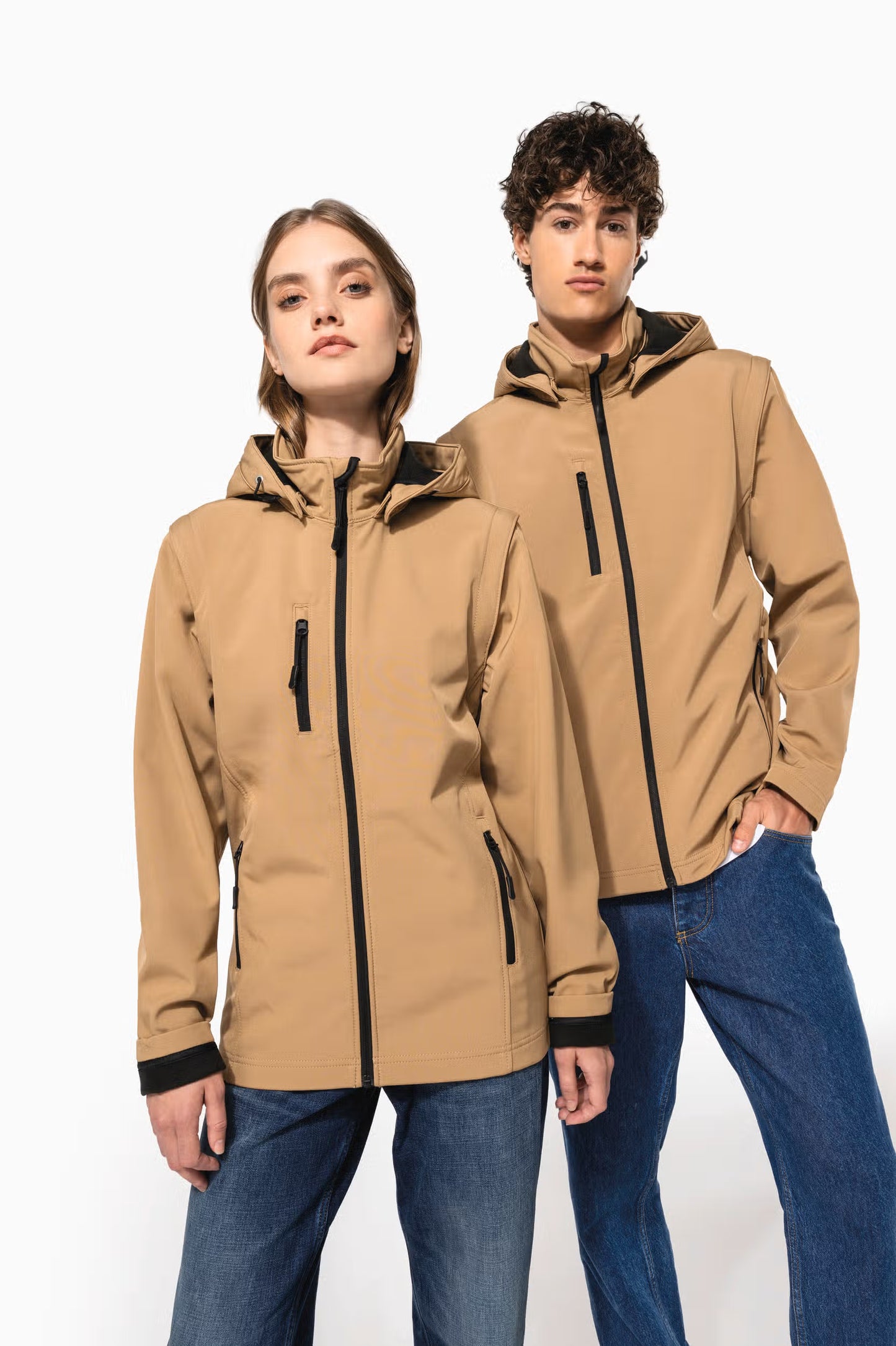 K422 - 3-laags uniseks softshell jas met afneembare capuchon en mouwen